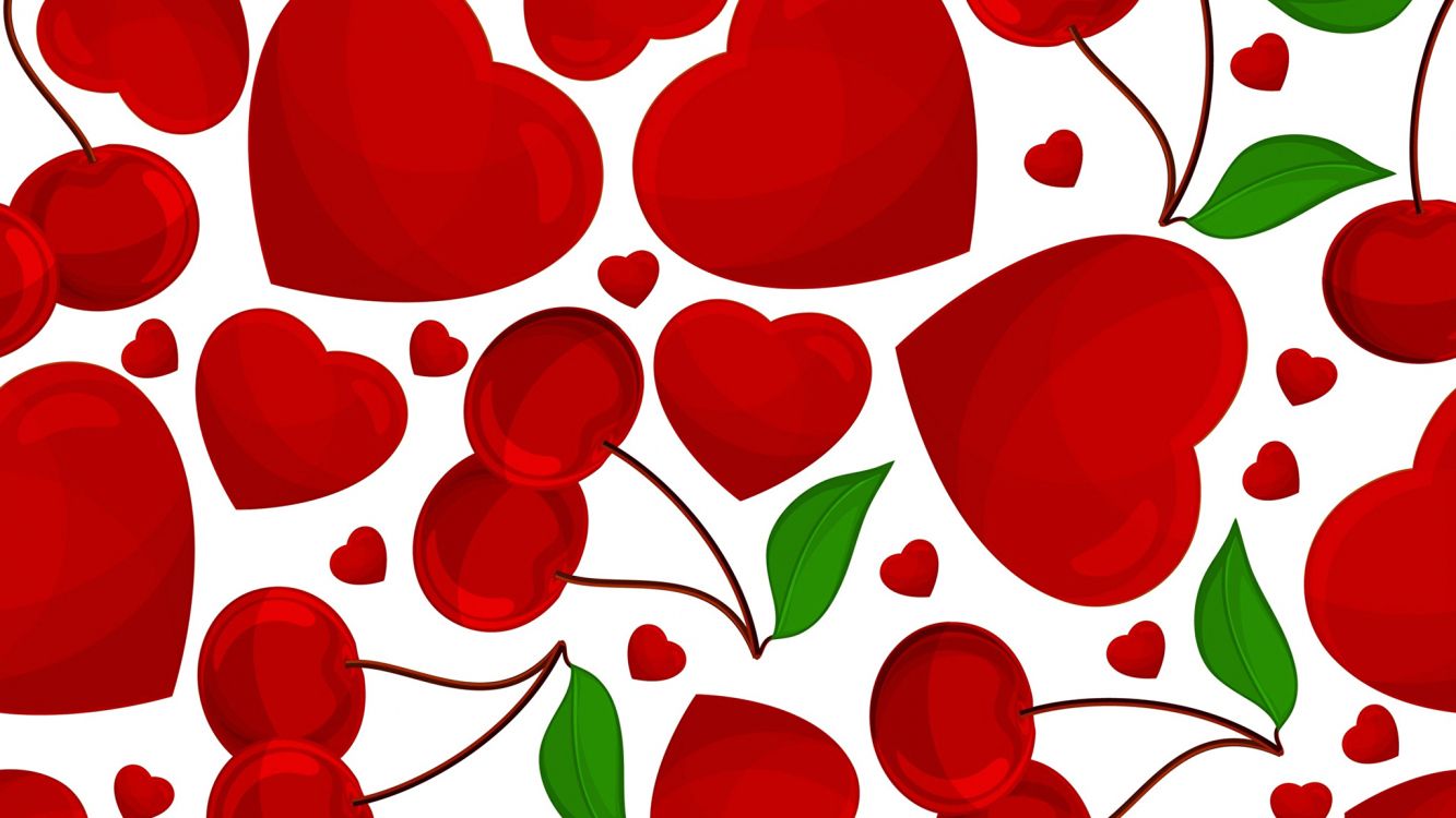 Обои красный цвет, узор, графика, сердце, лепесток в разрешении 2048x1152