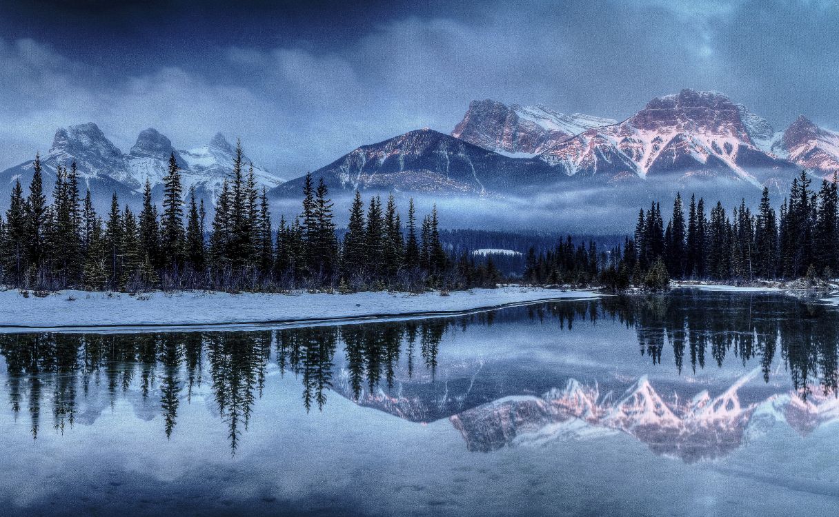 Обои природа, отражение, гора, зима, дикая местность в разрешении 6000x3700
