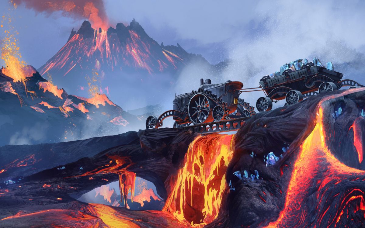 Обои лава, вулканического рельефа, вулкан, гора, артист в разрешении 2880x1800