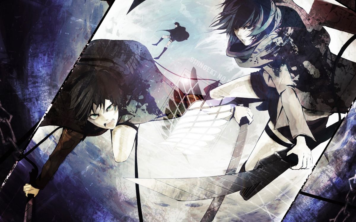 Обои эрен йегер, Микаса Акерман, Леви, Армин Арлерт, нападение на титан в разрешении 1920x1200