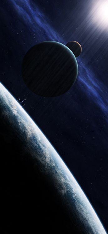 Обои атмосфера, планета, автомобильное освещение, капюшон, автомобильные шины в разрешении 1080x2340