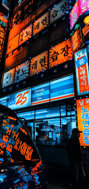 Обои освещение, здание, электронные табло, вывеска, Реклама в разрешении 1515x3200