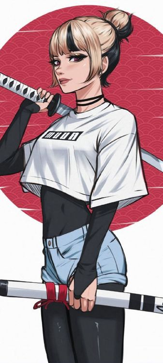 Обои катана девушка арт, катану, арт, живопись, футболка в разрешении 1080x2400