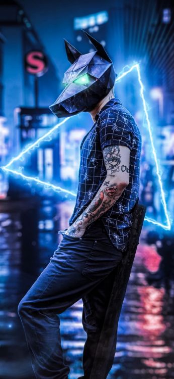 Обои неоновый человек, такая шлюха, пурпур, свет, музыкант в разрешении 1080x2340