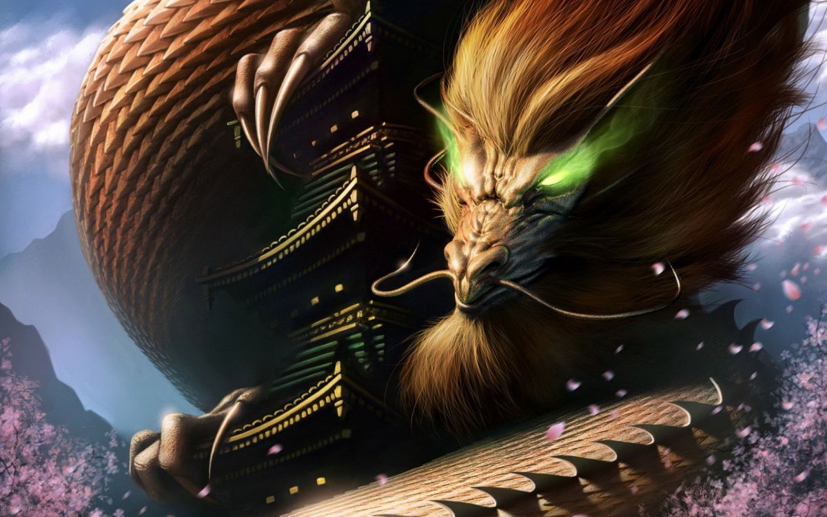 Обои дракон, иллюстрация, космос, крыша, пространство в разрешении 1920x1200