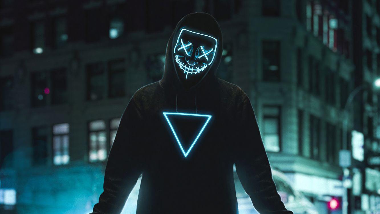 Обои свет, верхняя одежда, капюшон, темнота, неон в разрешении 3840x2160