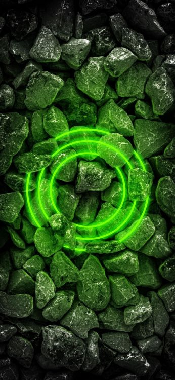Обои неоновый камень, ios, растение, зеленый, лист в разрешении 1080x2340