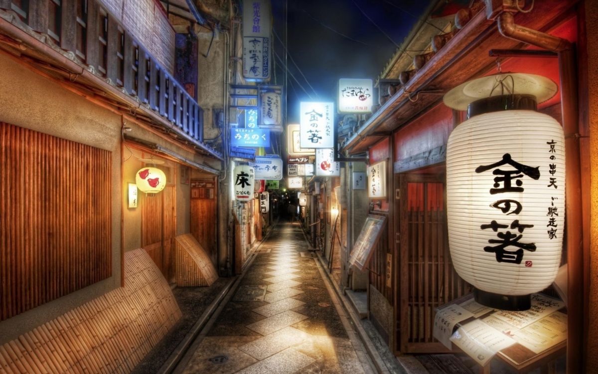 Обои аллея, улица, ночь, Токио, Киото в разрешении 2560x1600