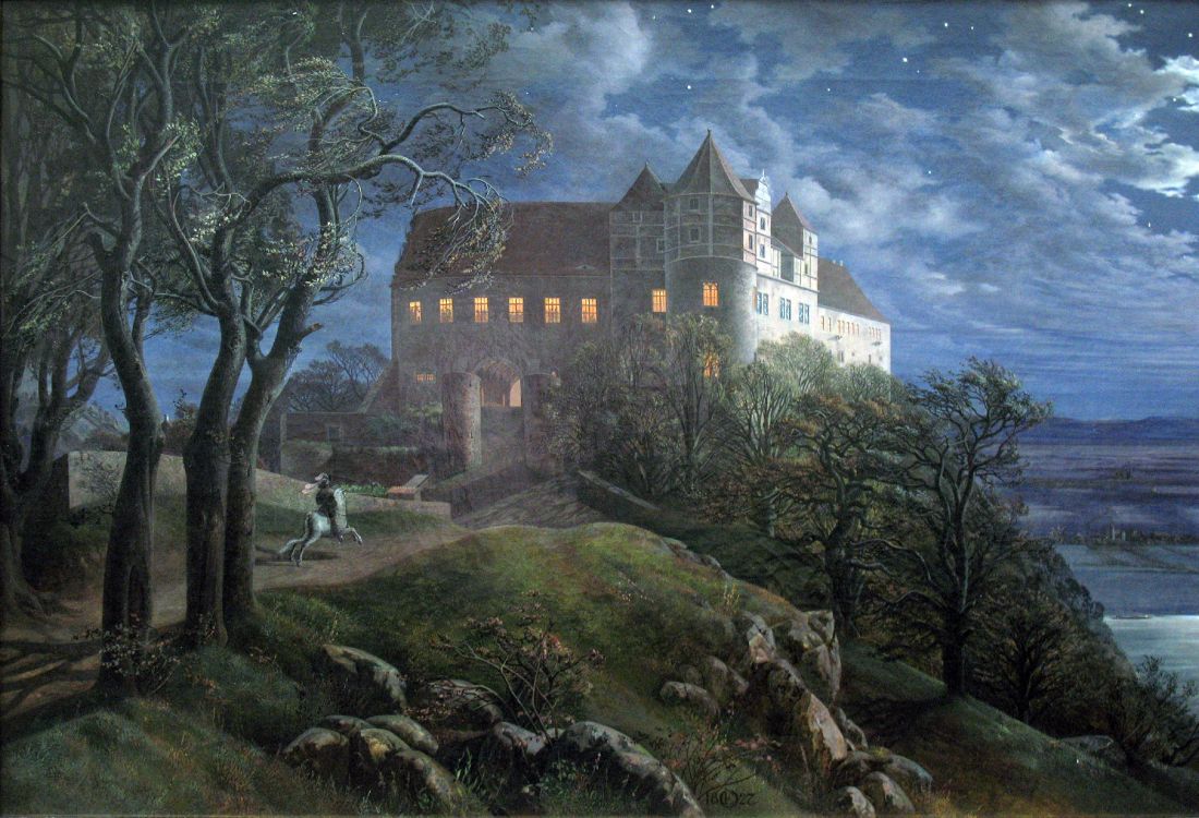 Обои Бург scharfenberg является ночью, Шествие в тумане, живопись, арт, масляная живопись в разрешении 4013x2736