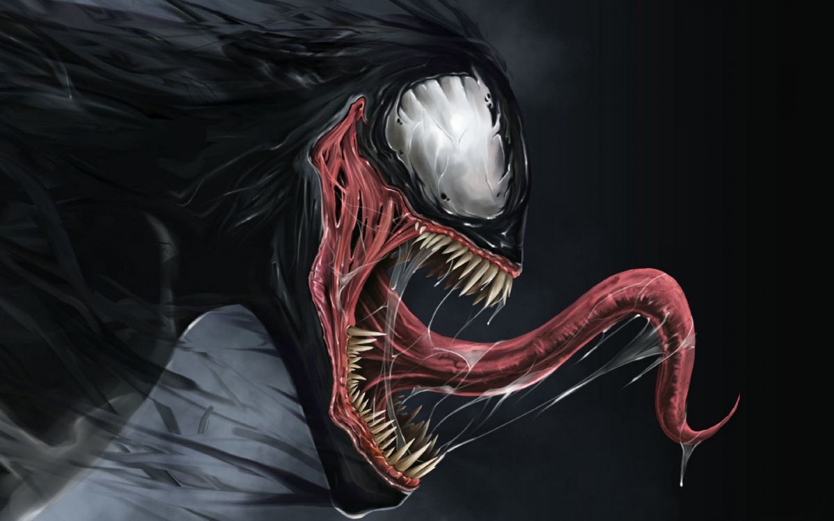 Обои веном, человек-паук, комиксы Марвел, рот, темнота в разрешении 3840x2400