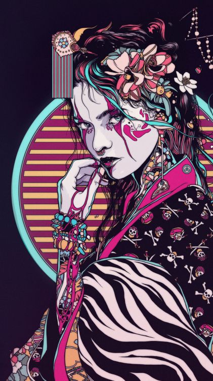 Обои японское искусство, арт, цветной, рукав, розовый в разрешении 1080x1920