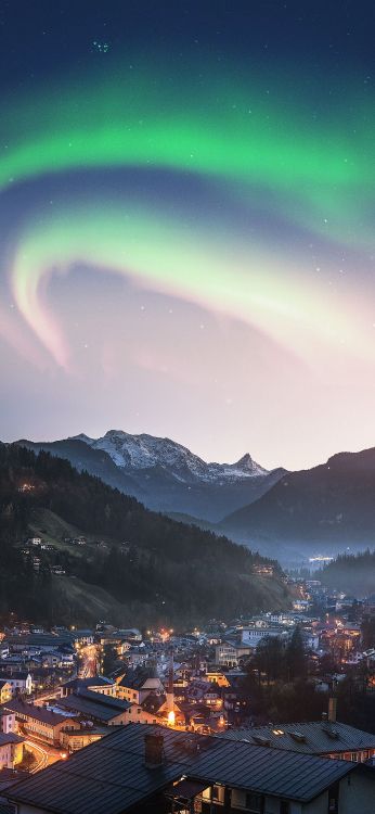 Обои телефон северного сияния, свет, атмосфера, облако, гора в разрешении 1080x2340