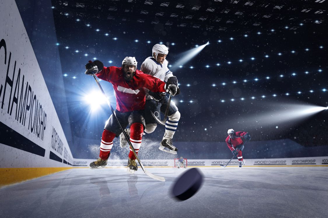 Обои хоккей на льду, хоккейная шайба, хоккей, хоккейная клюшка, командный вид спорта в разрешении 9005x6000