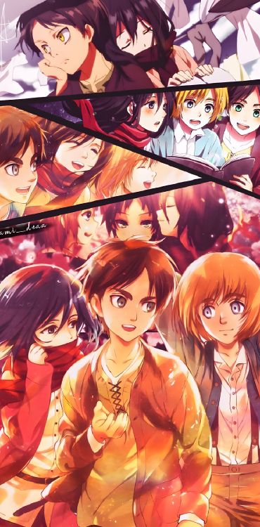 Обои аниме, в DayZ аниме, мультик, нападение на Титан Эрен Микаса Армин, эрен йегер в разрешении 2532x5120