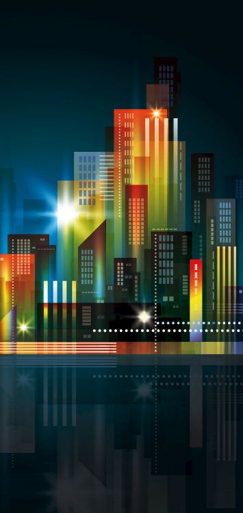 Обои городской пейзаж, иллюстрация, векторная графика, небоскреб, графика в разрешении 1515x3200