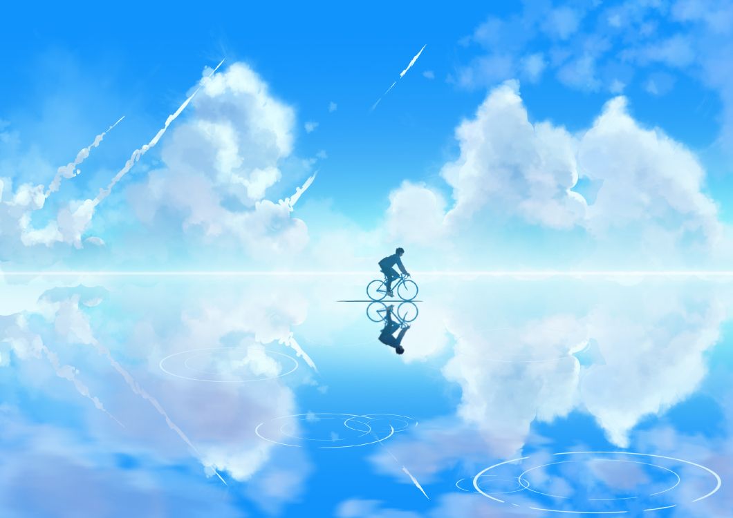 Обои арт, аниме, дневное время, синий, облако в разрешении 3508x2480