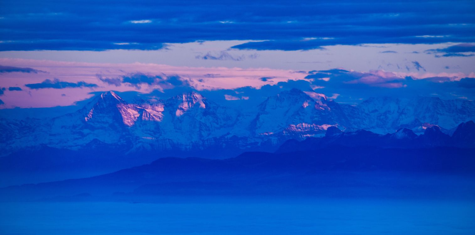 Обои Эйгер, синий, горный рельеф, гора, горный хребет в разрешении 5568x2757