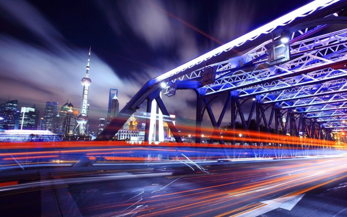 Обои экспозиция, городской район, ночь, ориентир, город в разрешении 2560x1600