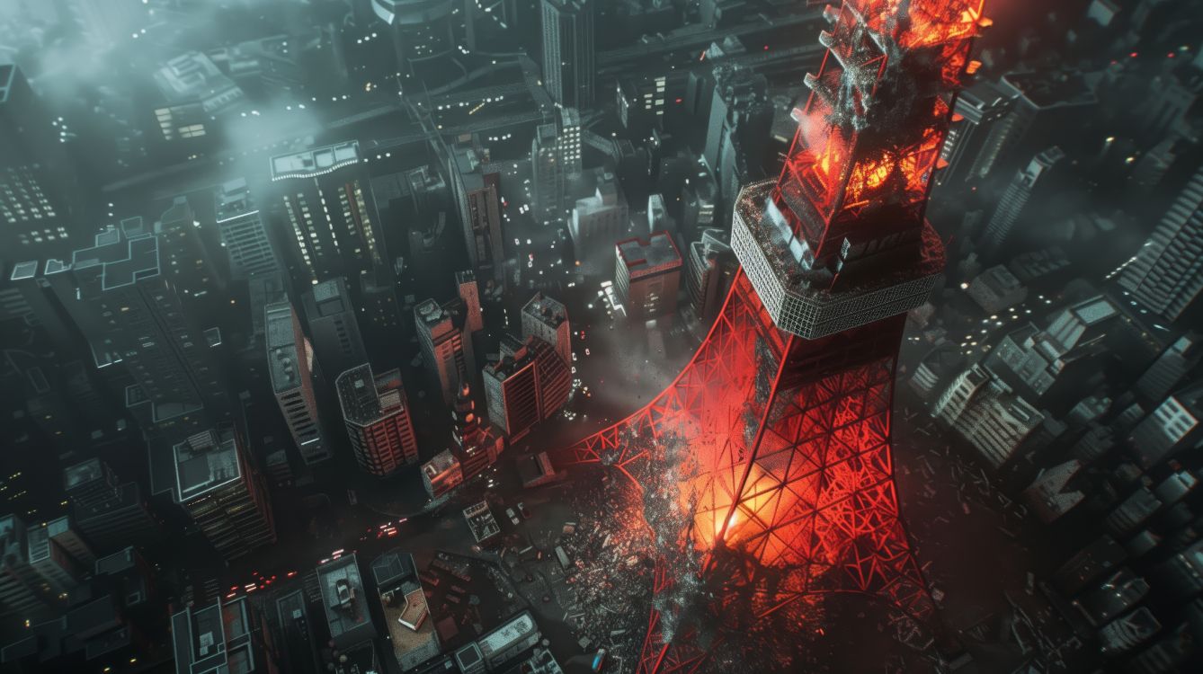 Обои башня, иллюстрация, здание, вышка, газ в разрешении 5824x3264