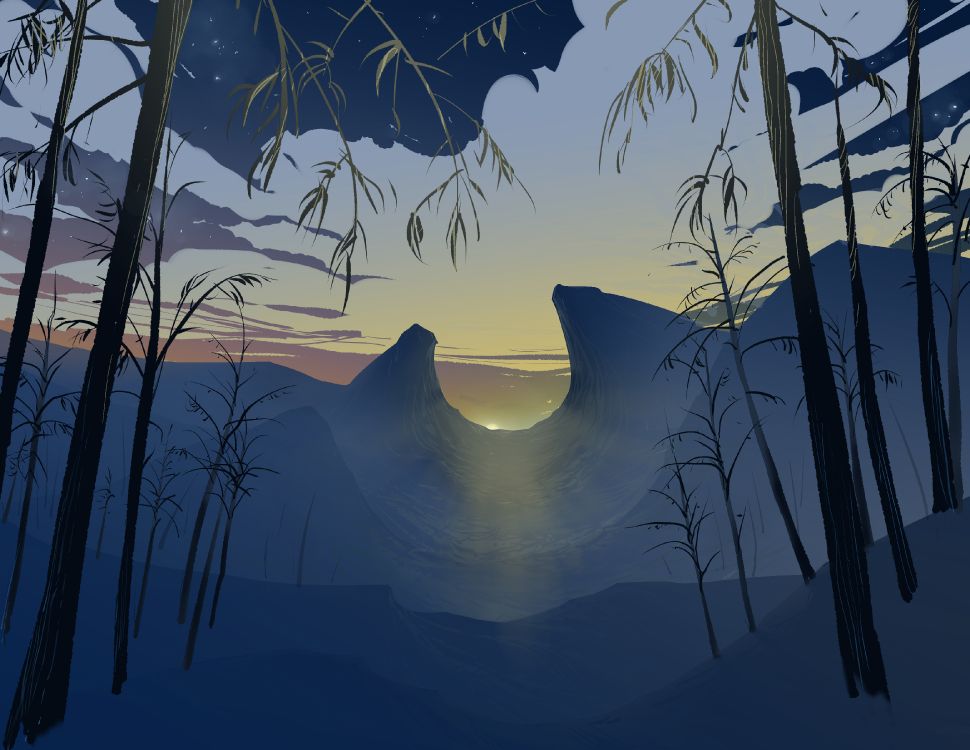 Обои пейзажная живопись, арт, пейзаж, природа, дерево в разрешении 3300x2550