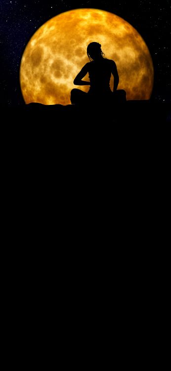 Обои медитация на полнолуние, медитация, луна, духовность, облако в разрешении 1080x2340