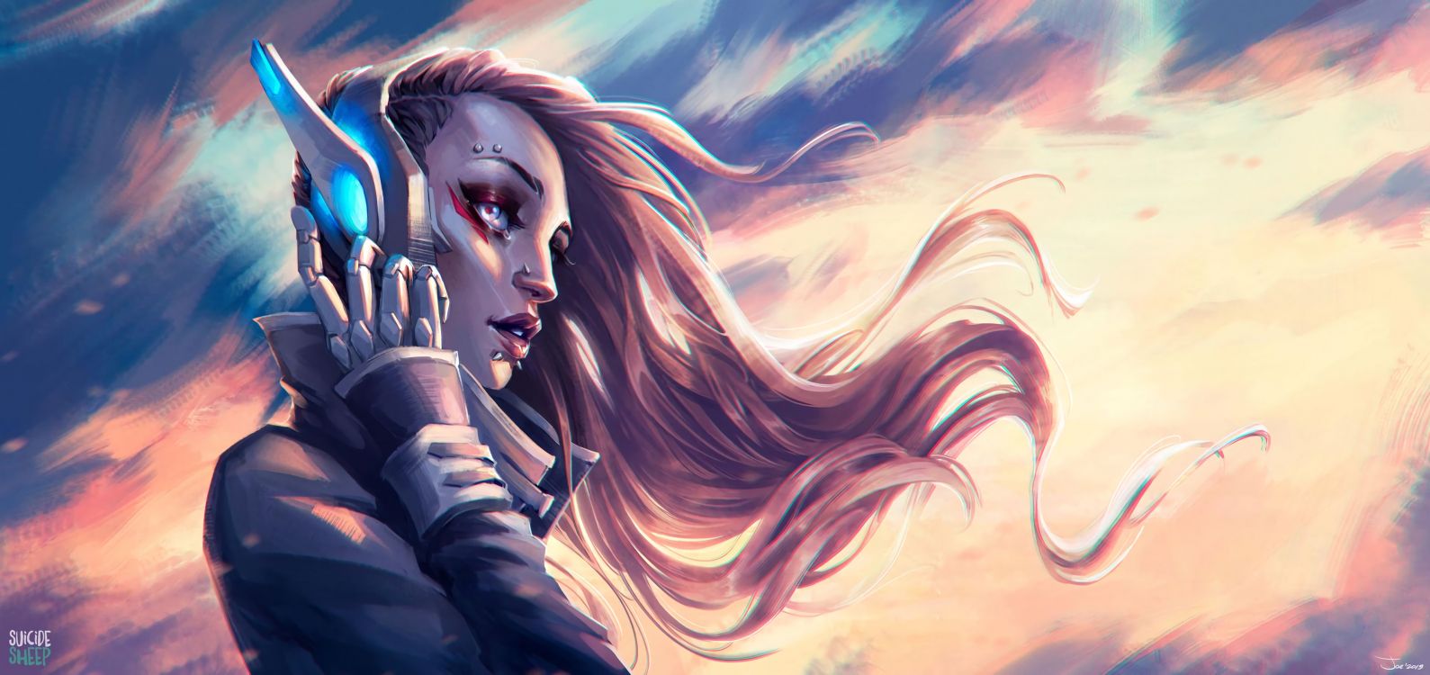 Обои иллюстрация, длинные волосы, арт, аниме, графический дизайн в разрешении 3840x1812