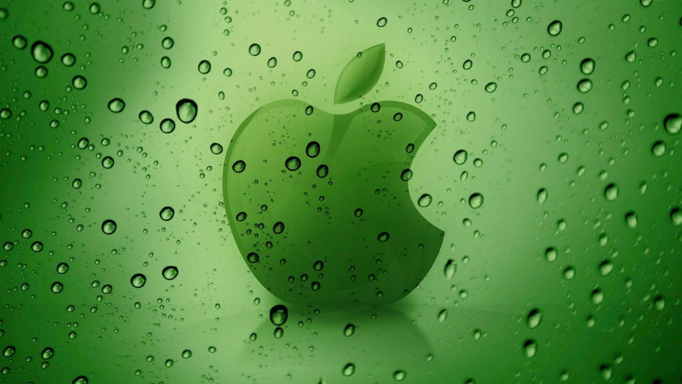 Обои apple, зеленый, вода, роса, лист в разрешении 3840x2160