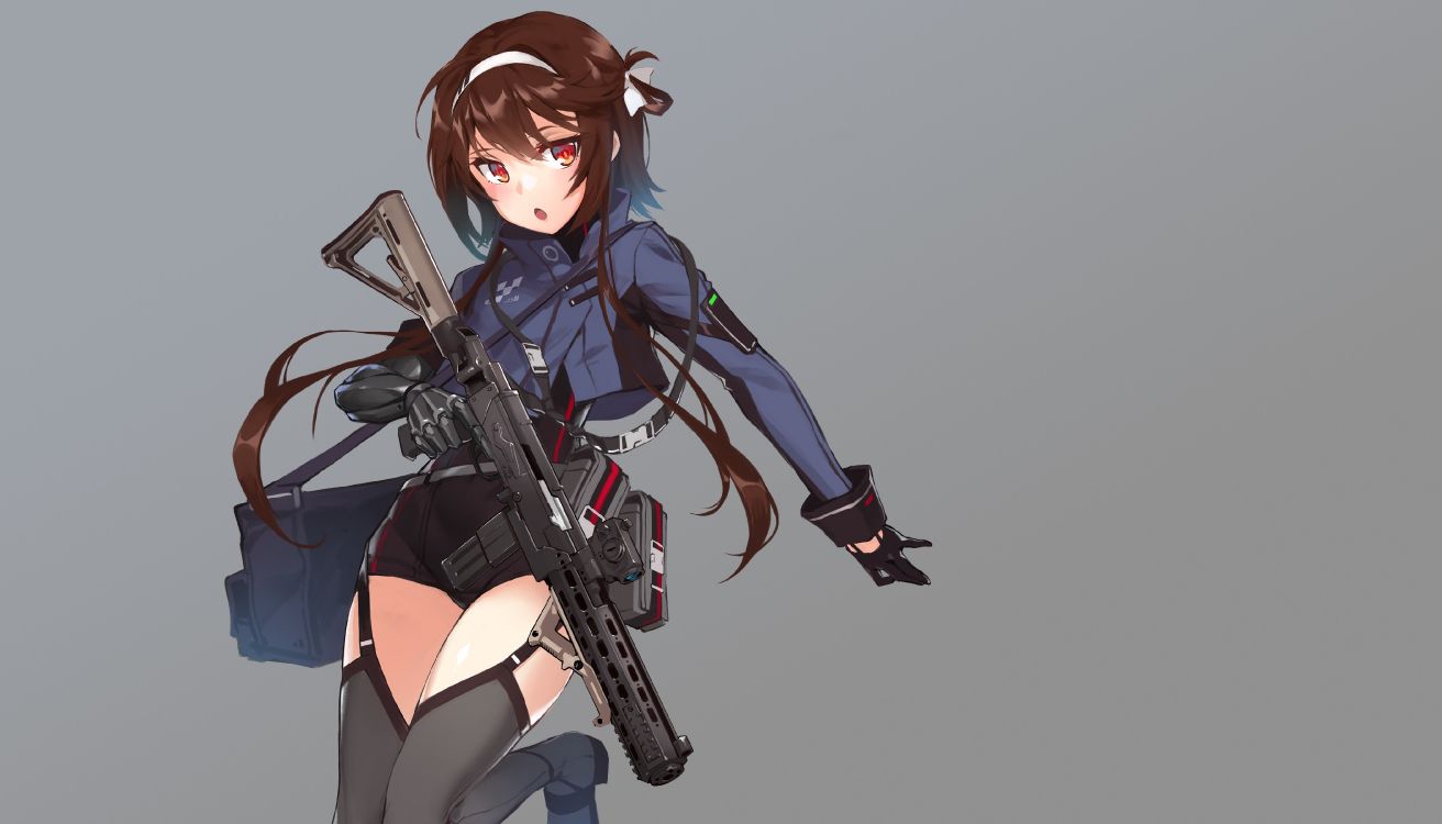 Обои Девочки Прифронтовых, пистолетпулемет, аниме, длинные волосы, фигурка в разрешении 4200x2400