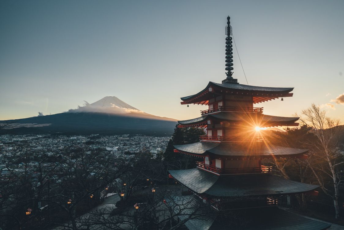 Обои гора Фудзи, гора, архитектура, пагода, облако в разрешении 7952x5304