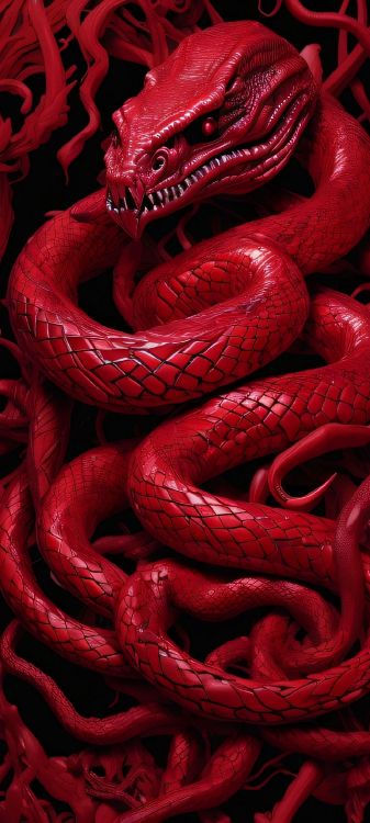 Обои змей, ужеобразные змеи, свет, красный цвет, синтетический каучук в разрешении 1080x2400