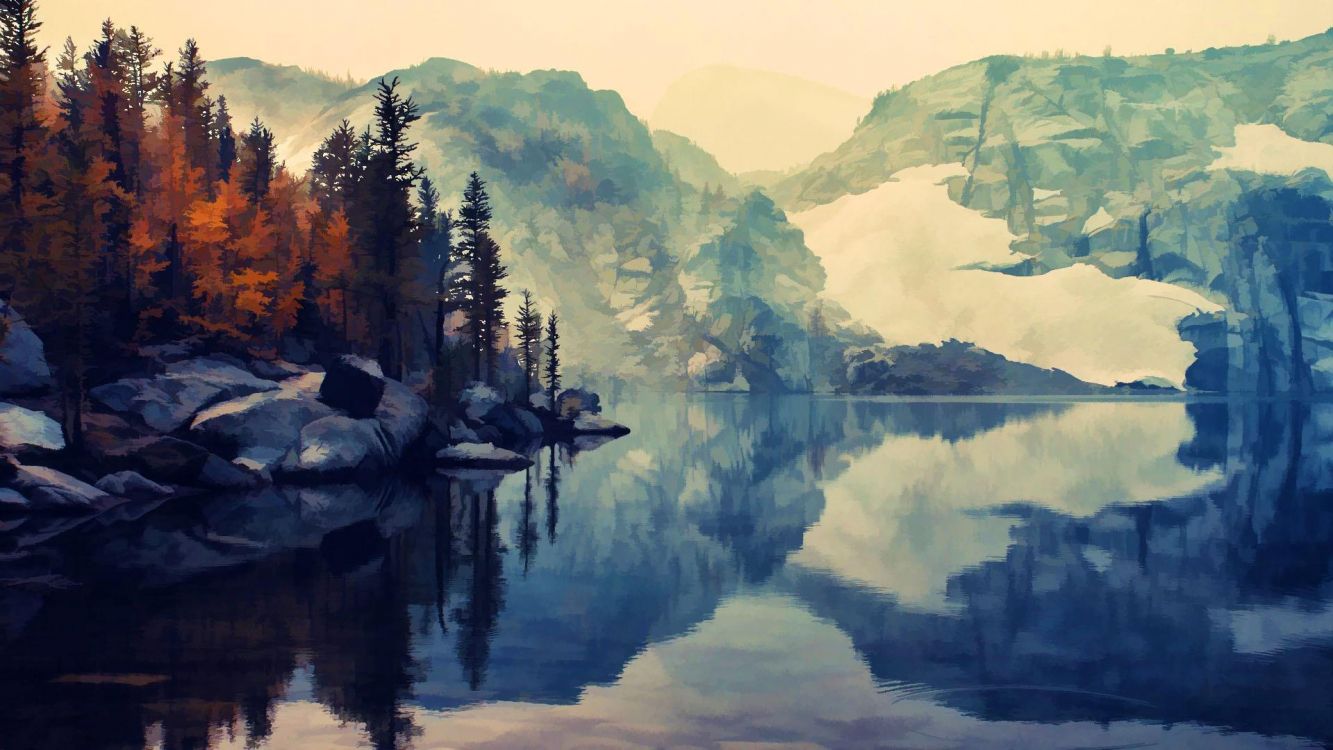 Обои конечно красный, конечно rs, sglpur, водоем, природа в разрешении 1920x1080