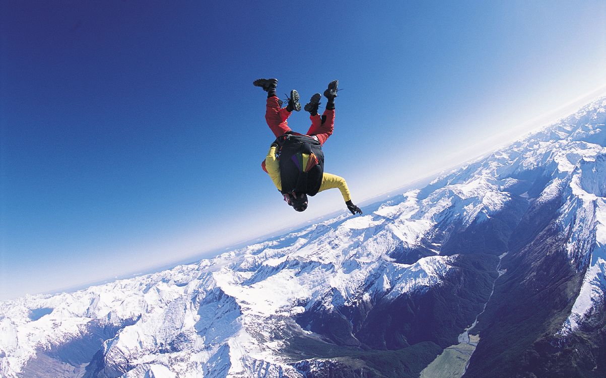 Обои парашютный спорт, экстремальный вид спорта, воздушные виды спорта, горный рельеф, гора в разрешении 3929x2448