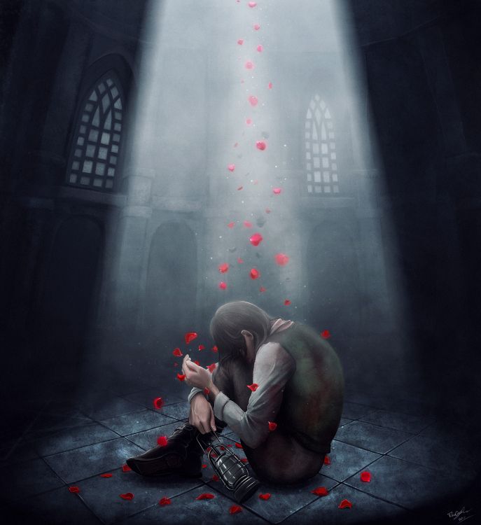 Обои арт, красный цвет, темнота, атмосфера, Цифровой композитинг в разрешении 3512x3830