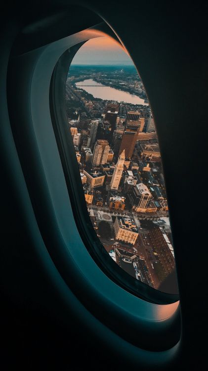 Обои самолет, арт, окно, автомобильное освещение, воздушное путешествие в разрешении 1080x1920