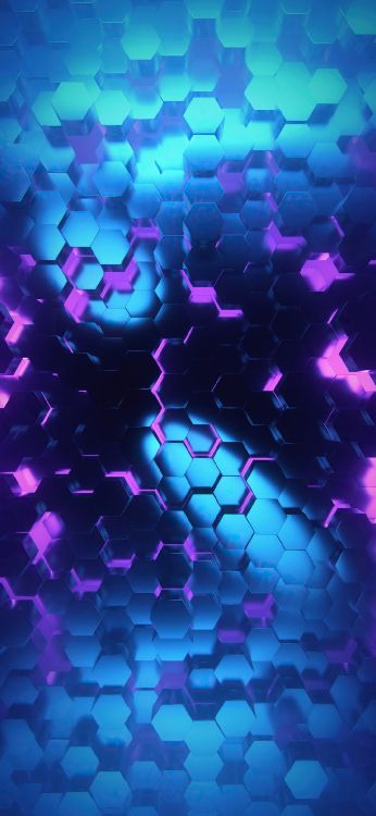 Обои свет, абстрактное искусство, цифровое искусство, пурпур, синий в разрешении 1080x2340