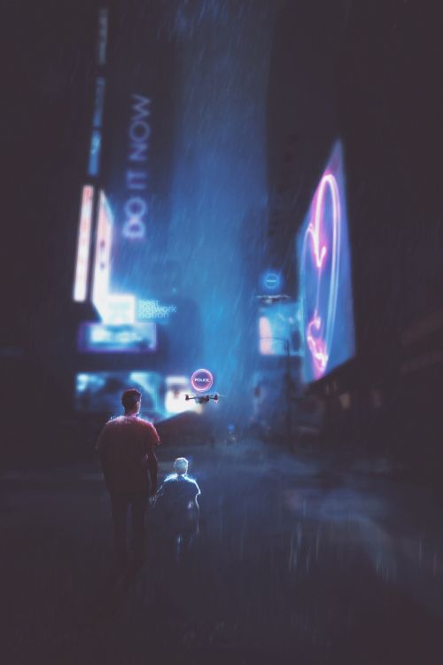 Обои Киберпанк, Киберпанк 2077, футуризм, синий, свет в разрешении 2700x4050