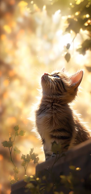 Обои кот, растение, окно, лист, кошачьих в разрешении 1417x2990