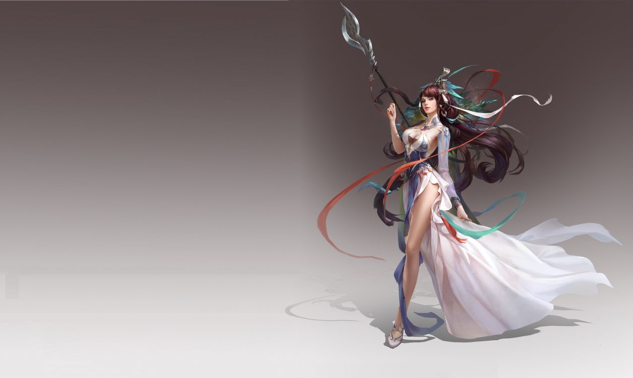 Обои фэнтези, алебарда, дизайн костюма, фигурка, арт в разрешении 3676x2196