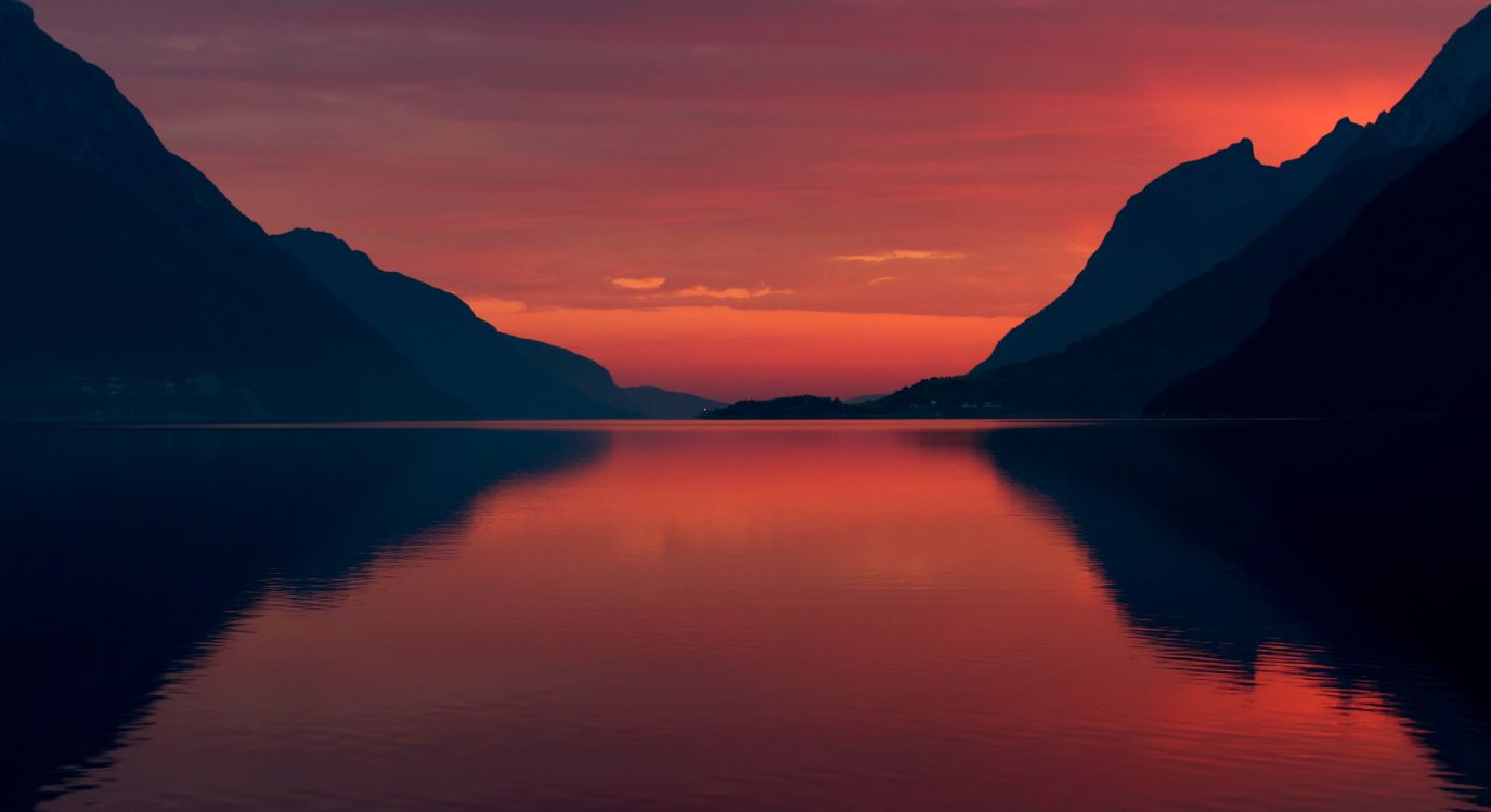 Обои природа, отражение, послесвечение, озеро, закат в разрешении 4000x2180