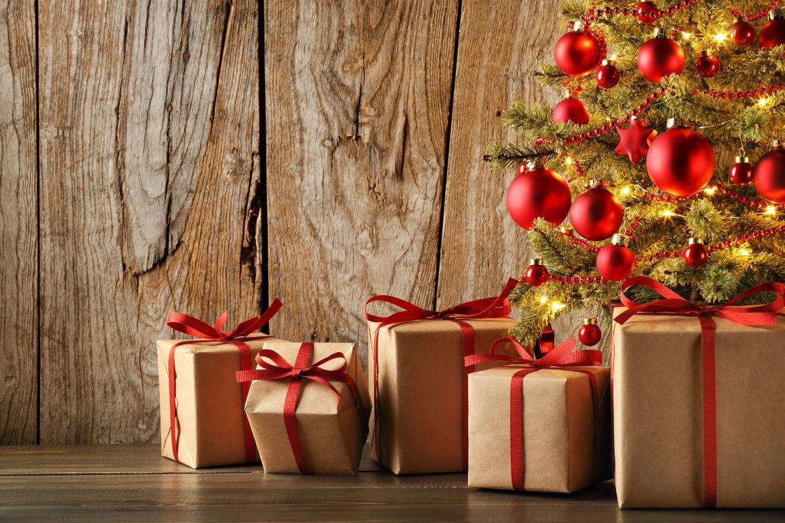 Обои Рождественский день, подарок, рождественский орнамент, подарочная упаковка, Новый год в разрешении 5760x3840