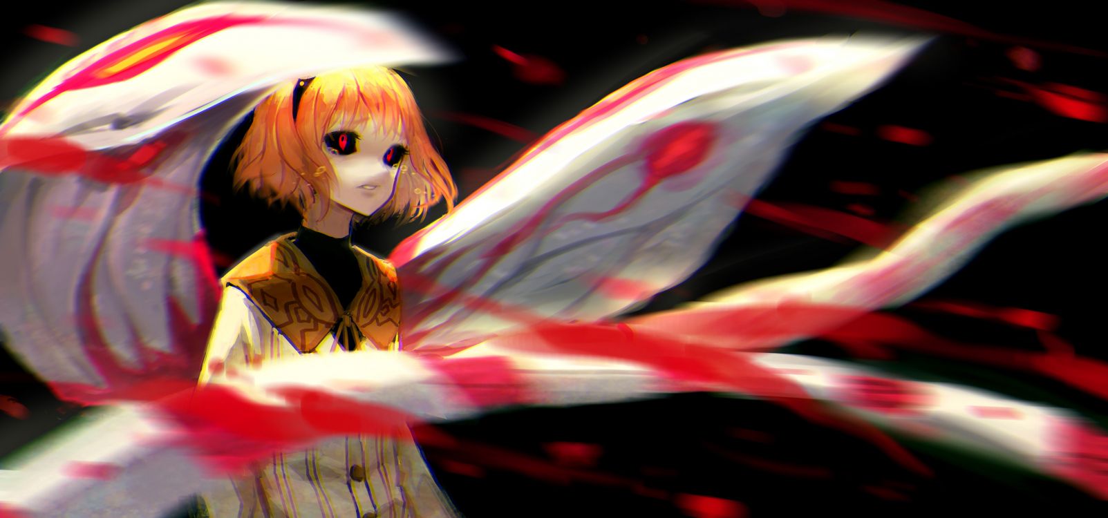 Обои hinami fueguchi, Токио вурдалак, красный цвет, розовый, аниме в разрешении 4134x1933