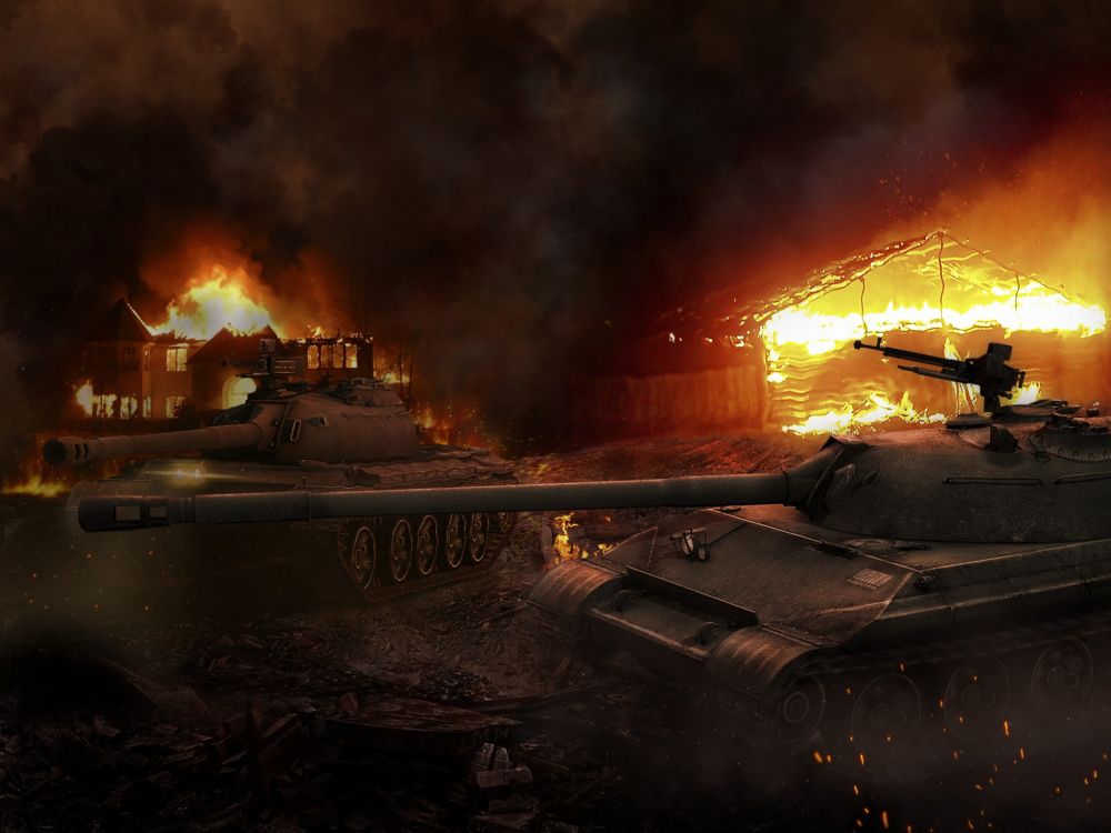 Обои world of tanks, бак, боевая машина, взрывчатые вещества, огонь в разрешении 2048x1536