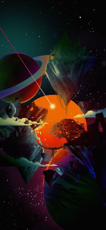 Обои ночь, визуальное искусство, арт, идея, космическое пространство в разрешении 1407x3045