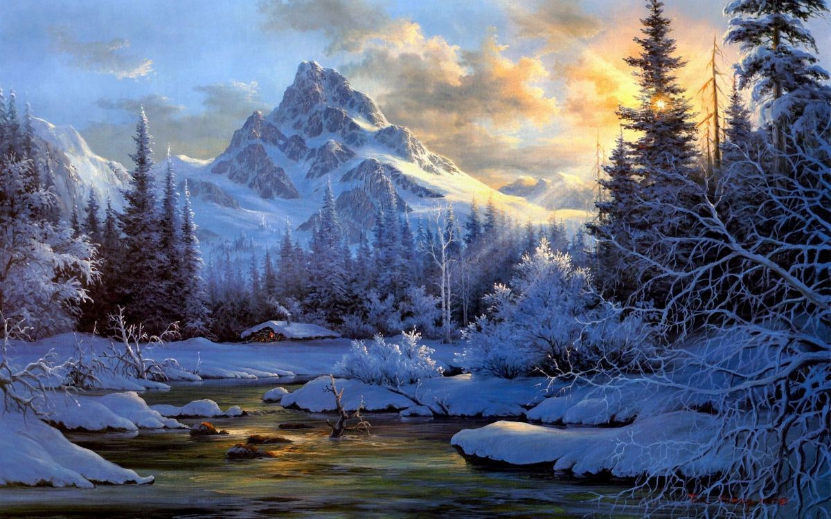 Обои горы пейзаж живопись, пейзажная живопись, живопись, пейзаж, арт в разрешении 2880x1800