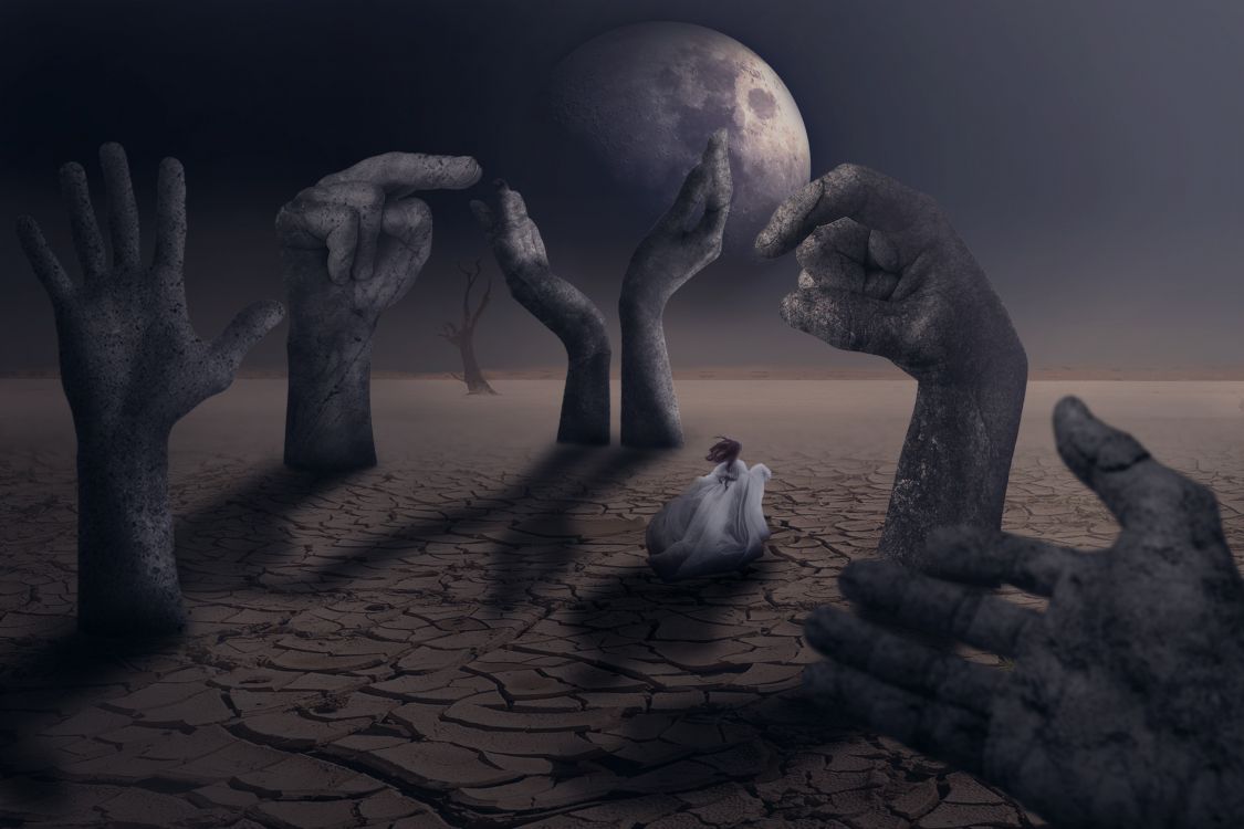 Обои темнота, человек, атмосфера, 3d моделирование, адаптация в разрешении 3000x2000