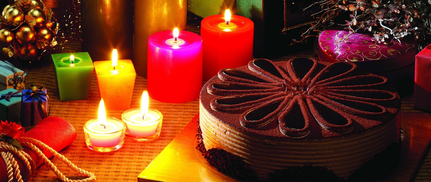 Обои Рождественские украшения, праздник, свеча, освещение, событие в разрешении 2560x1080