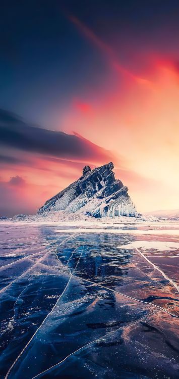 Обои Байкал, пейзаж, живопись, пейзажная живопись, облако в разрешении 1422x3000