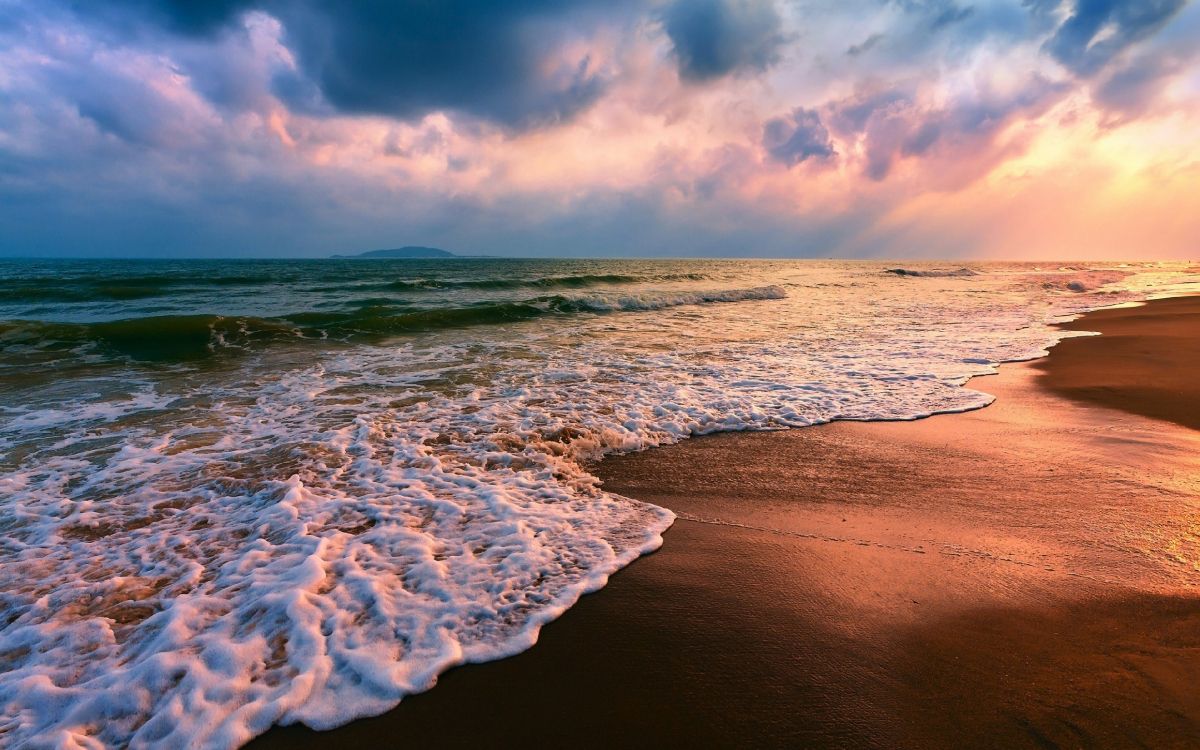 Обои закат, пляж, море, водоем, волна в разрешении 3840x2400