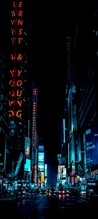 Обои НьюЙорк, городской пейзаж, здание, небоскреб, свет в разрешении 1440x3200