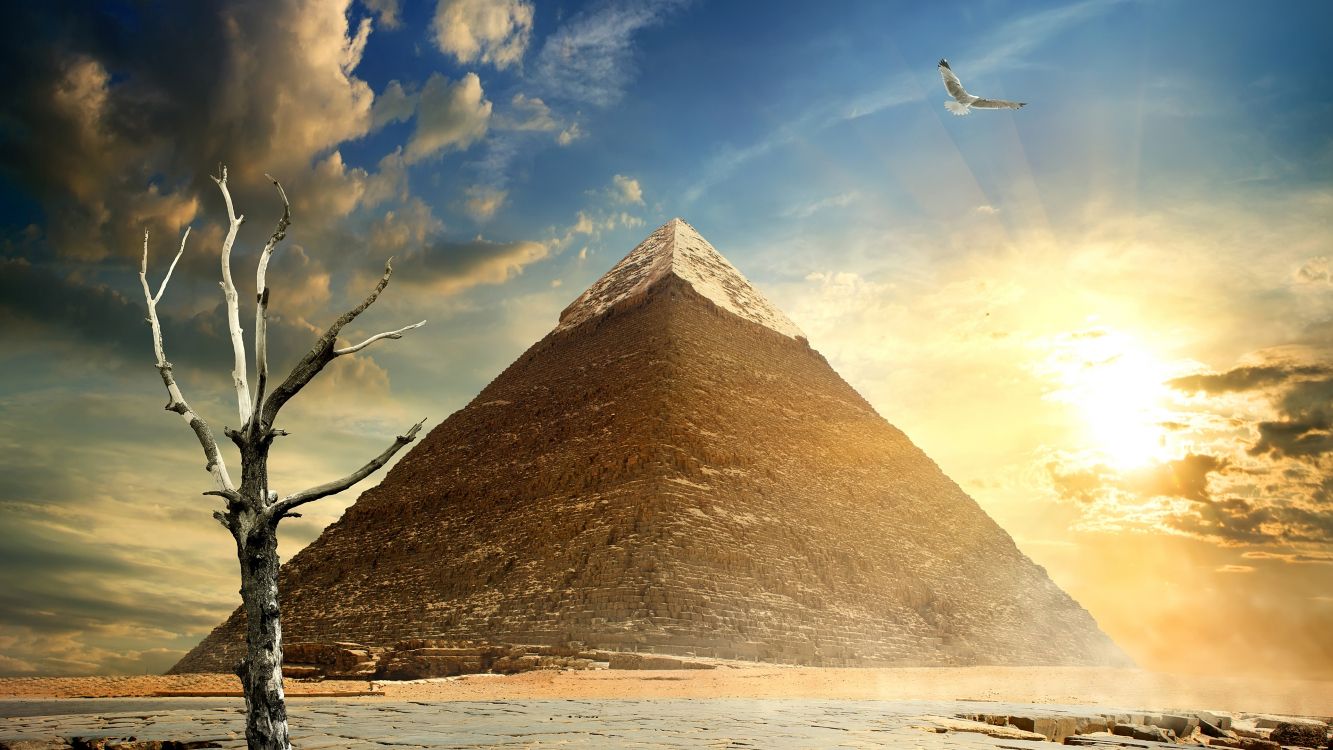 Обои Пирамида Хефрена, Великий Сфинкс Гизы, Пирамида Солнца, Саккара, египетская пирамида в разрешении 3840x2160